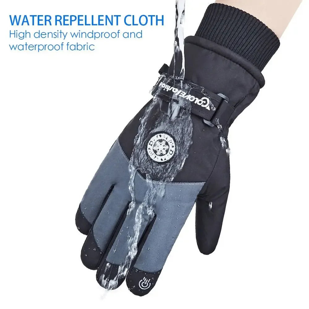 Winter Snowboard Ski Gloves PU Leather Non-slip Touch Screen Waterproof Motorcycle Cycling Fleece Warm Riding Gloves Beauty World Shop