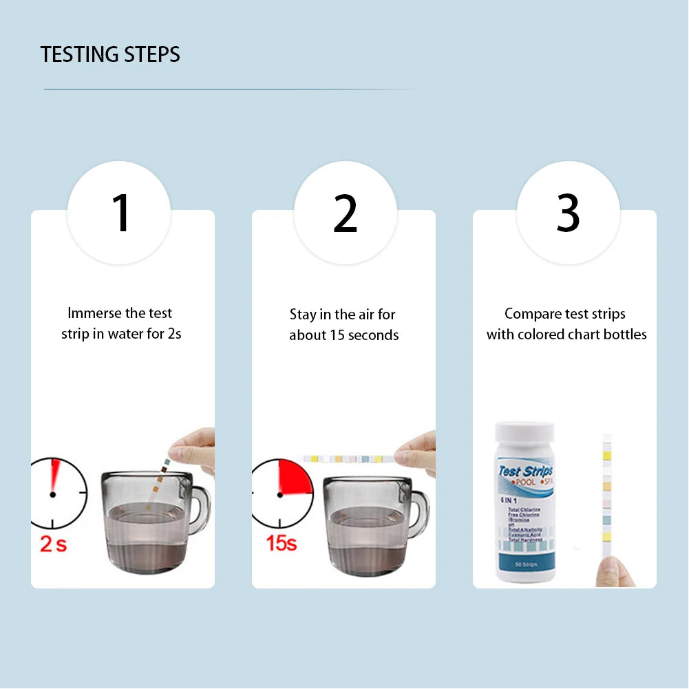 50/100pcs 3/5/6/7 in 1 Swimming Pool PH Test Strips SPA Swimming Pool Water Tester Paper Hardness Tool for Chlorine Bromine Beauty World Shop