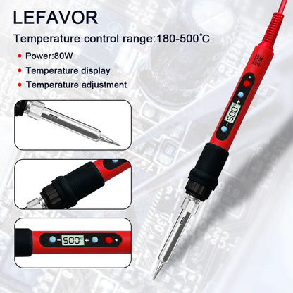 80W Soldering iron kit adjustable temperature LCD solder welding tools Ceramic heater soldering tips Tweezers soldering wire Beauty World Shop