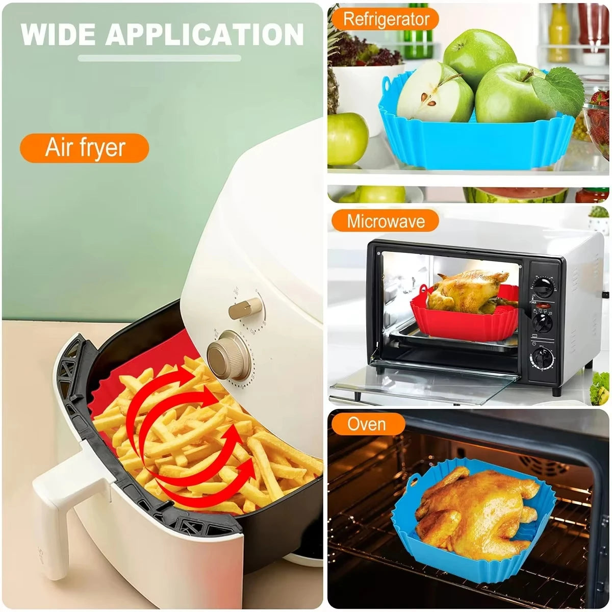 Silicone Air Fryer Pot Tray Food Safe Reusable Square BBQ Barbecue Pad Plate Airfryer Oven Baking Mold Basket Pan for Kitchen Beauty World Shop