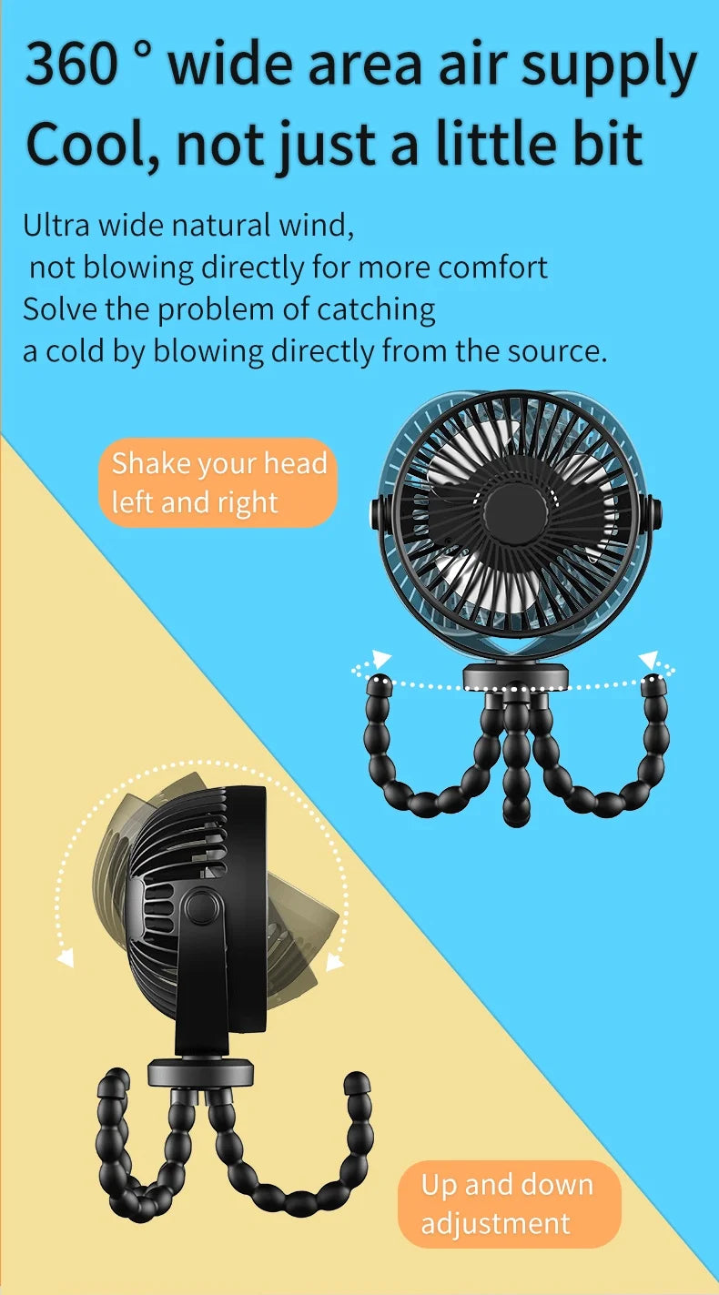 New 5200 mah multi-functional stroller Mini fan Portable USB charging small fan Mobile phone seat outdoor handheld Octopus fan