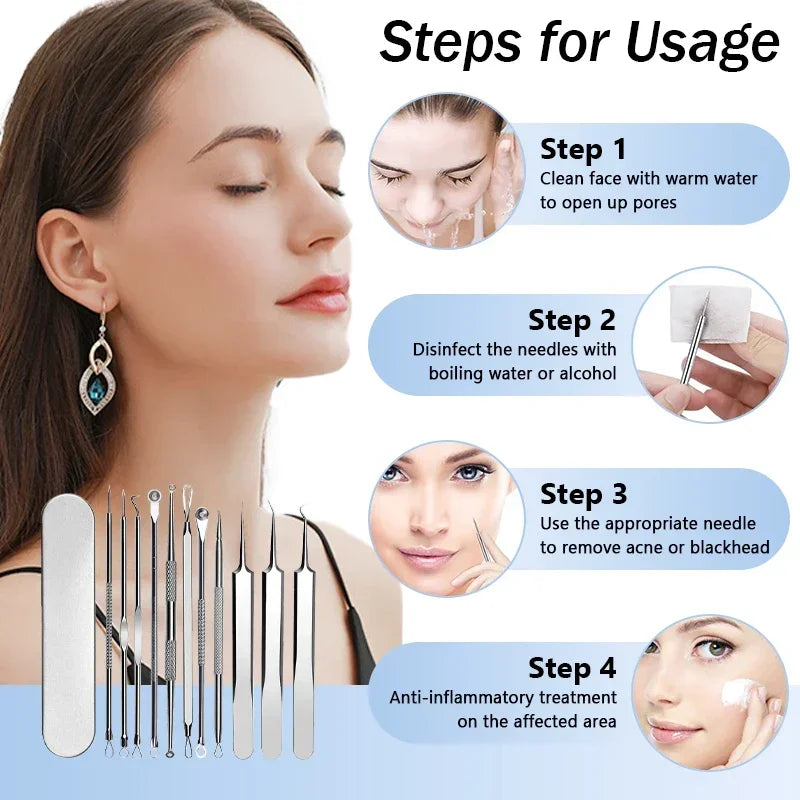 Stainless Steel Blackhead Removal Kit, Blemish and Acne Bottle Tool for All Skin Types, 8-Pack Beauty World Shop