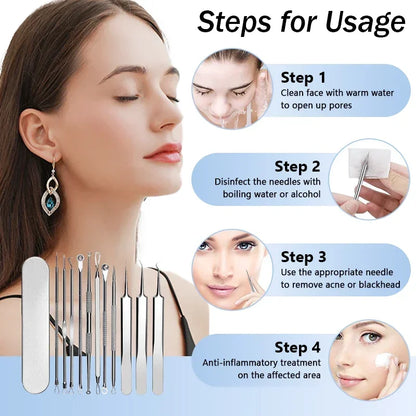 Stainless Steel Blackhead Removal Kit, Blemish and Acne Bottle Tool for All Skin Types, 8-Pack Beauty World Shop