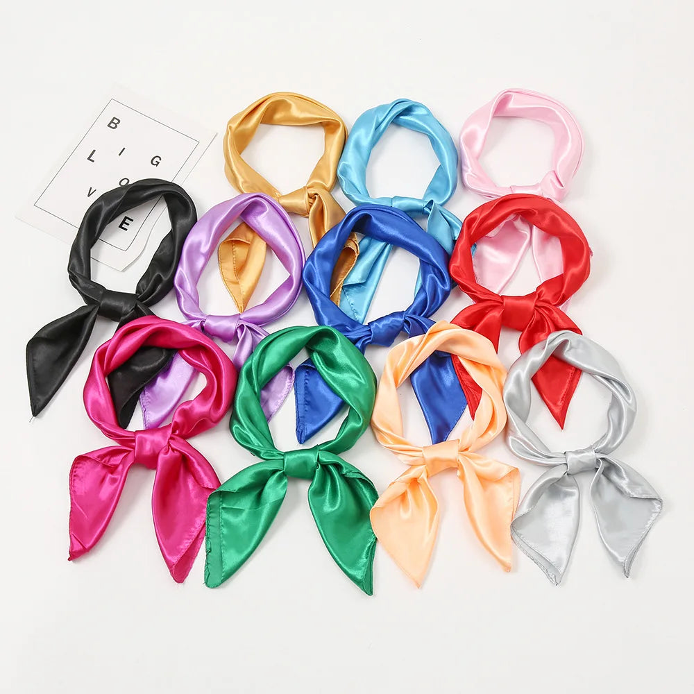 Women New Plain Satin Solid Color 60x60cm Square Scarf Girl Simulation Silk Performance Small Scarves Best Party Gift Beauty World Shop