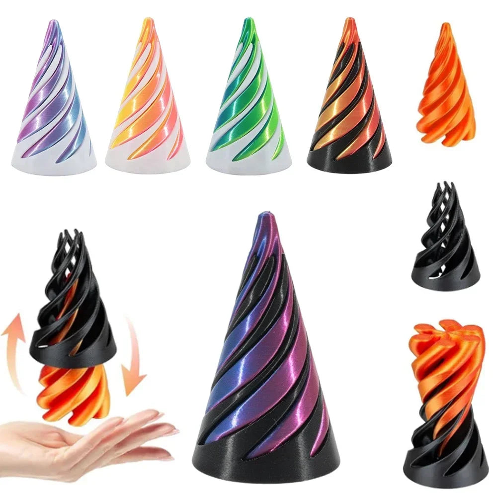 3D Printed Spiral Cone Toy Impossible Pyramid Passthrough Sculpture Pass Through Pyramid Toy Mini Vortex Thread Illusion Beauty World Shop