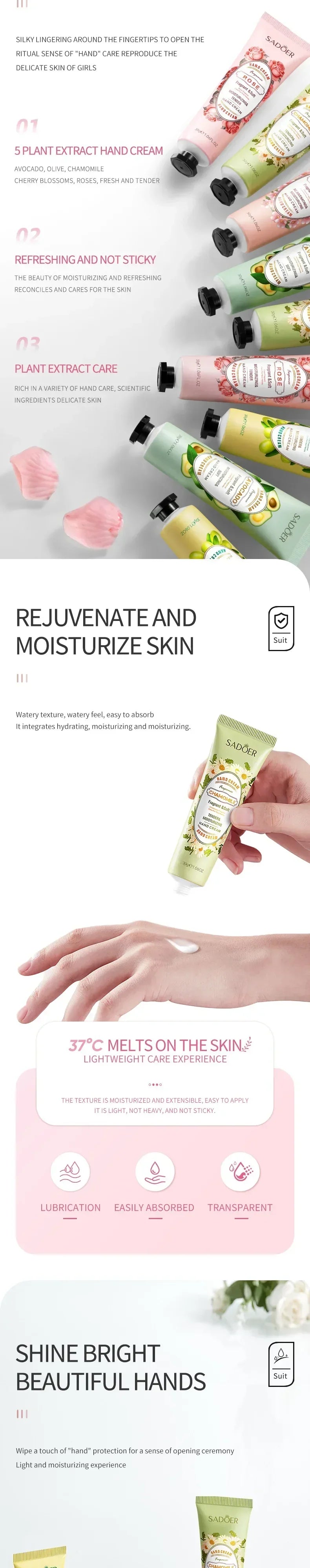 5Pcs/set Fruit Plant Fragrance Hand Cream Sets Moisturizing Repair Anti Dry Hand Lotion Sets Hands Skin Care Products Beauty Trend Shop