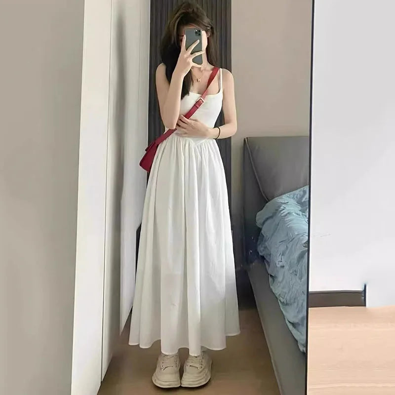 Fashion High Waisted Suspender Dress Female Summer Casual Simple Versatile Long Dresses Women Elegant Streetwear Camisole Dress Beauty World Shop