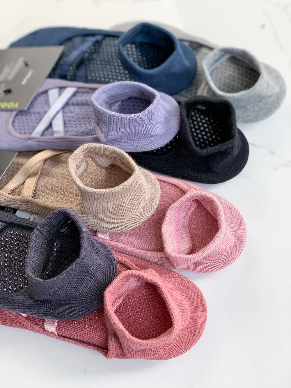 2 Pairs Cotton Breathable Sweat-absorbent Yoga Socks Silicone Anti-slip Floor Socks Women Pilates Ballet Fitness Sports Sock Set Beauty World Shop