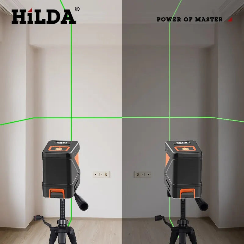 HILDA 2 Lines Laser Level Self Levelling Green Beams Laser Horizontal Vertical Cross Line Mini Laser Level Beauty World Shop