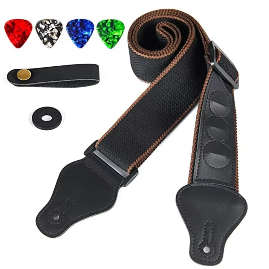 10pcs Guitar Shoulder Strap, Black and White Squares Pattern Adjustable Guitar Shoulder Strap Includes 5 Guitar Picks and 1 Hold Beauty World Shop