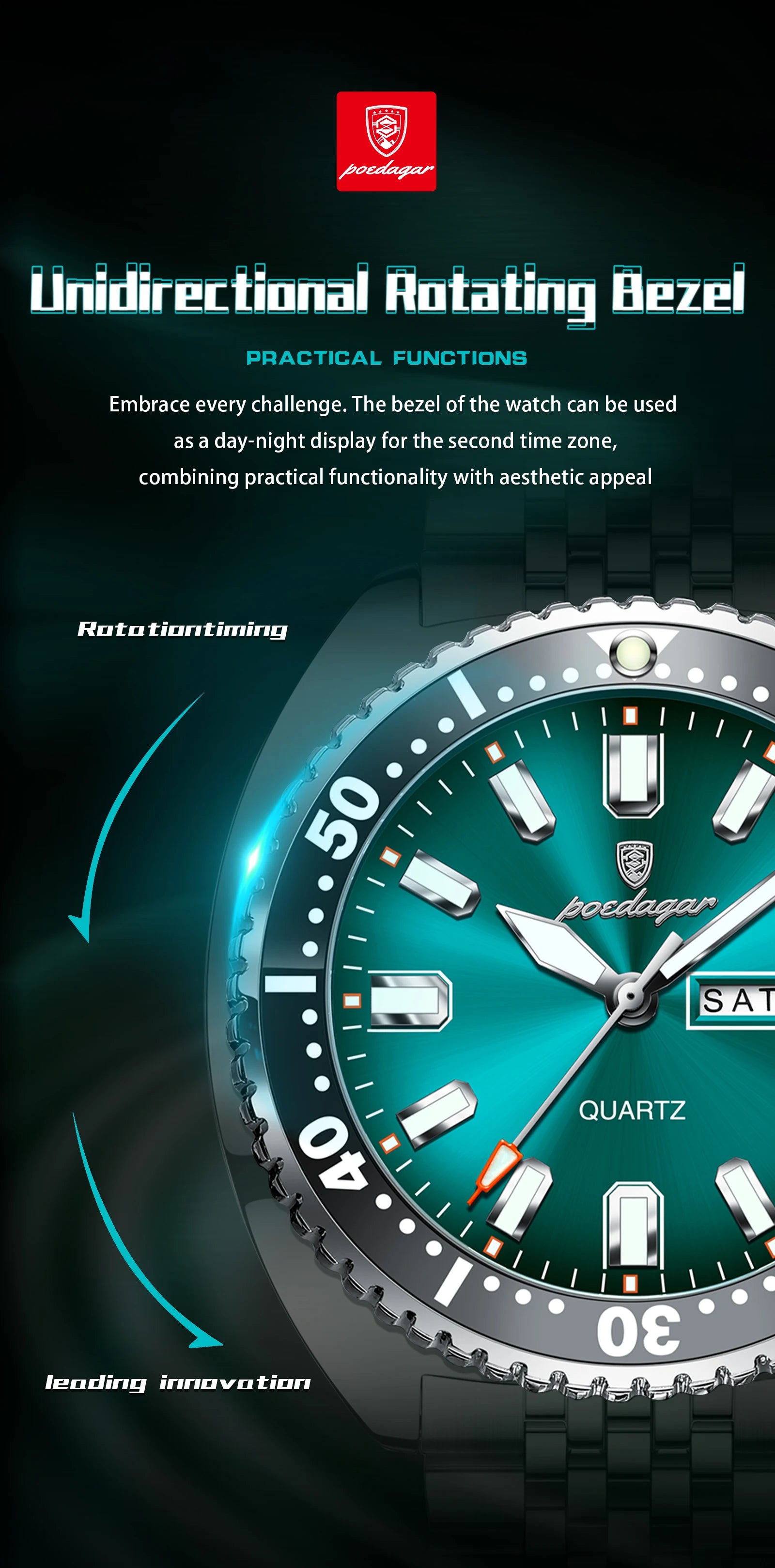 POEDAGAR Luxury Business Men Watch Date Week Waterproof Luminous Man Wristwatch Sport Stainless Steel Quartz Men's Watches Reloj Beauty World Shop