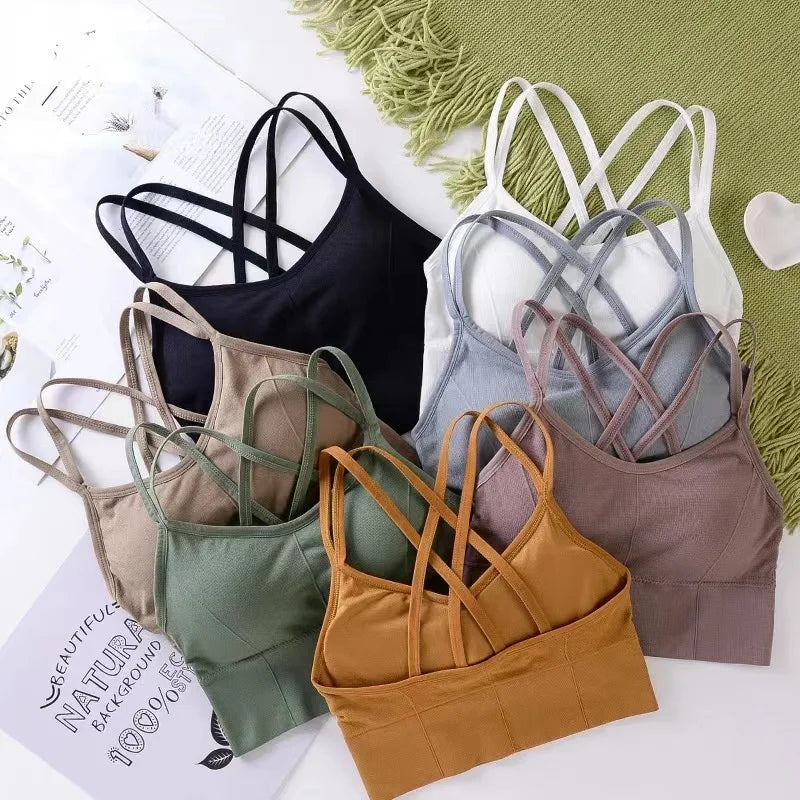 Sexy Women Tops Back Cross Strap Tank Top Push Up Running Sports Bra Breathable Soft Fitness Beauty Solid Color Yoga Bra Beauty World Shop