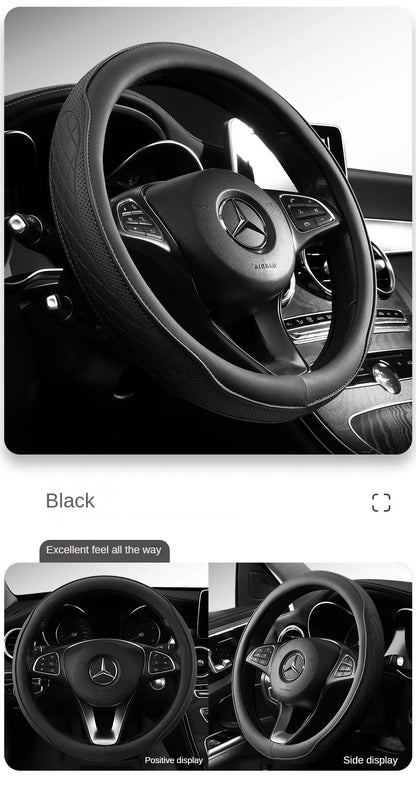 Napa Leather Perforated Patchwork Car Steering Wheel Cover, Non-slip, Breathable, Universal 15 Inch (Approx. 38cm) Beauty World Shop