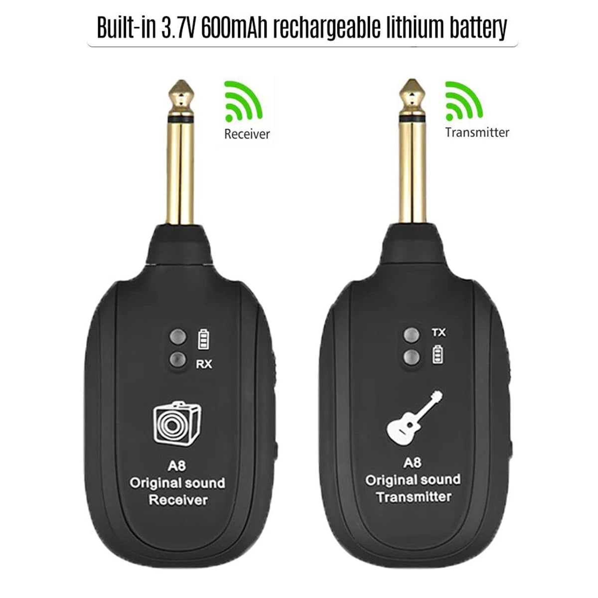 A8 Guitar Wireless System - Built-in Rechargeable Transmitter & Receiver for Electric Guitar/Bass Beauty World Shop