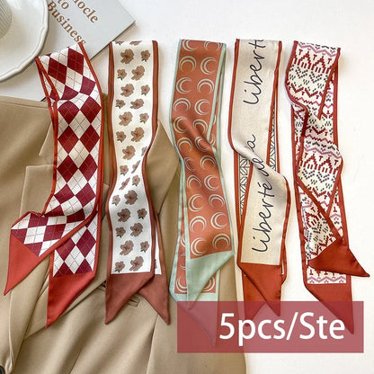 5pcs/set Series Silk Satin Scarf Women Cloth Hair Bands Headdress Accessories Lady Scarves Ribbon Neck Ties for Bag Handle Beauty World Shop