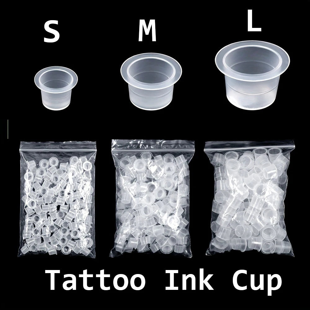 CJMIO 100/1000pcs Disposable Microblading Tattoo Ink Cups S M L Plastic Permanent Makeup Pigment Clear Holder Container Cap Beauty World Shop