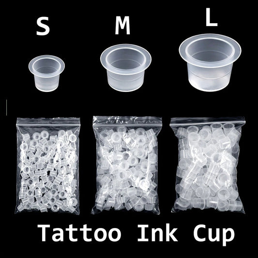 CJMIO 100/1000pcs Disposable Microblading Tattoo Ink Cups S M L Plastic Permanent Makeup Pigment Clear Holder Container Cap Beauty World Shop