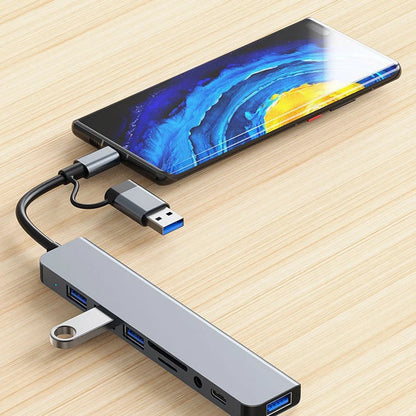 8 in 2 USB +Type C HUB Docking Station with 3.5mm Audio Jack Adapter Micro SD Card Reader Laptop Tablet Phone Disk Converter Beauty World Shop