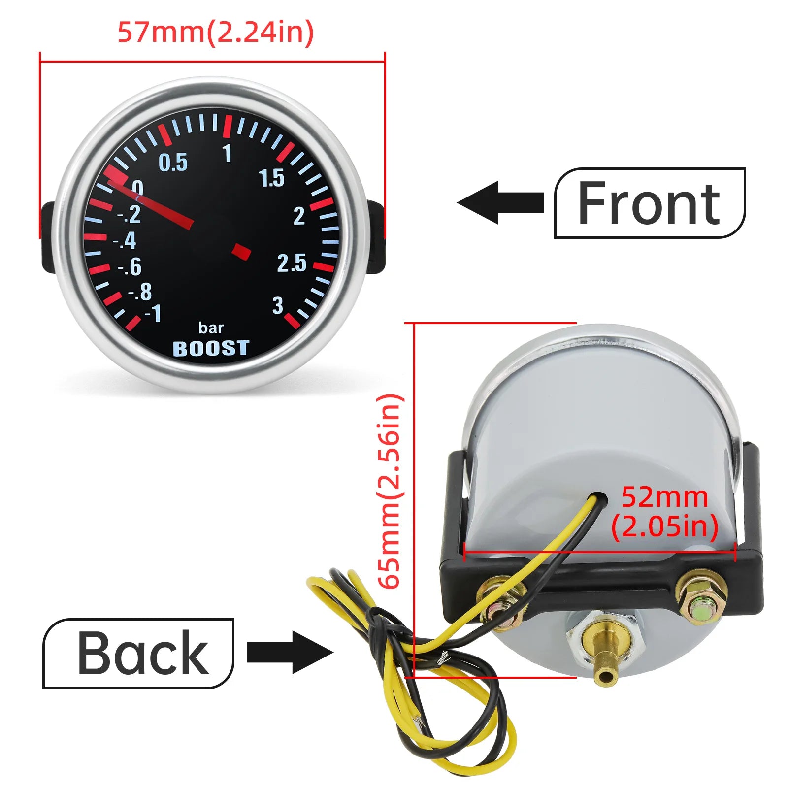 3 Bar Boost Gauge Car Turbo Boost Meter 2"52mm Turbin Mechanical Boost Indicator Meter For Gasoline Engine Car Accessories Beauty World Shop