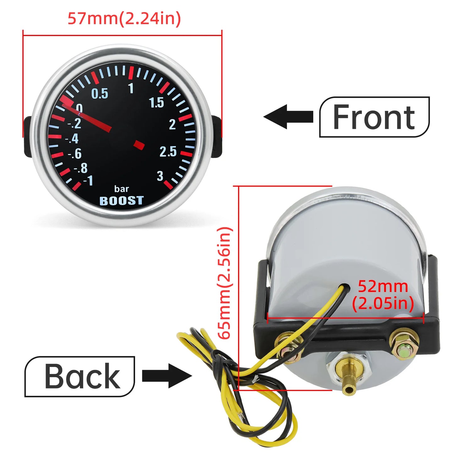 3 Bar Boost Gauge Car Turbo Boost Meter 2"52mm Turbin Mechanical Boost Indicator Meter For Gasoline Engine Car Accessories Beauty World Shop