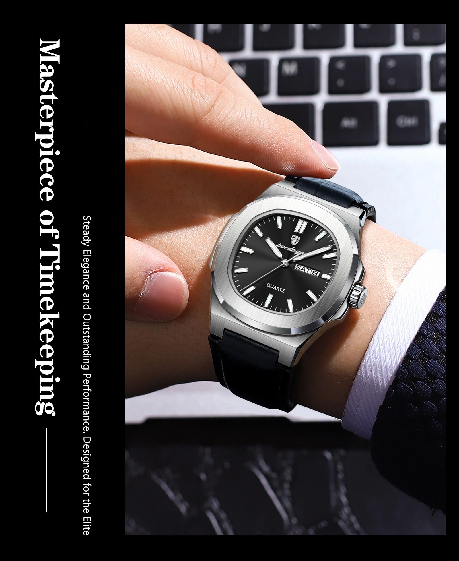 POEDAGAR Square Wristwatch For Men Luminous Waterproof Week Calendar Luxury Man Clock Leather Quartz Fashion Men's Watches Reloj Beauty World Shop