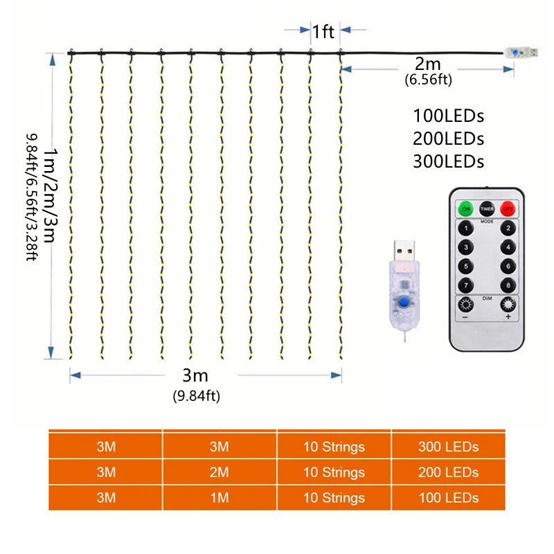 Christmas Lights LED Fairy String Curtain Lights 8 Mode Remote USB Festoon Christmas Decor For Home Holiday New Year Lamp Beauty Fashion