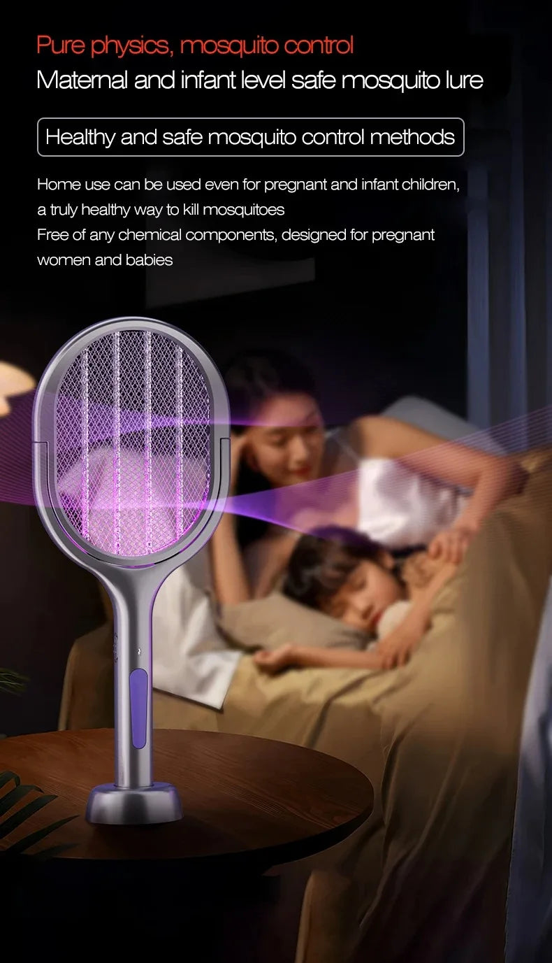 Telescopic Electric Mosquito Swatter & UV Trap Lamp, Extendable 109cm, Safe Physical Killer, Rechargeable, Wall Mount No Gap Beauty World Shop