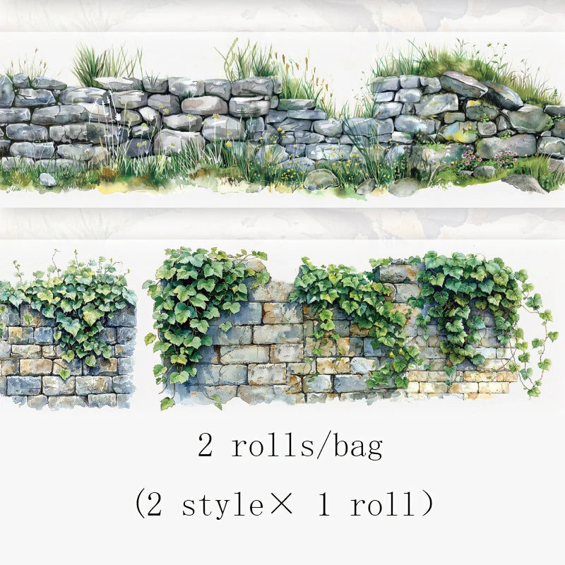 2 Roll PET Tape Green Field Flower Wall Series Sealing Stickers Album Diary Decoration Phone Case Sticker Notebook Accessories Beauty World Shop