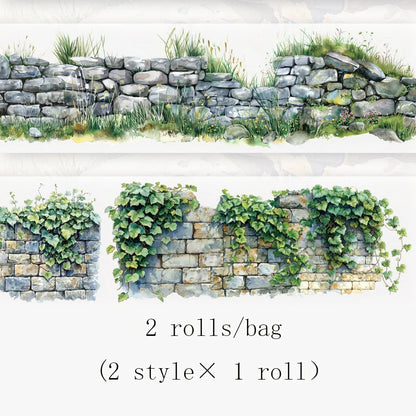 2 Roll PET Tape Green Field Flower Wall Series Sealing Stickers Album Diary Decoration Phone Case Sticker Notebook Accessories Beauty World Shop