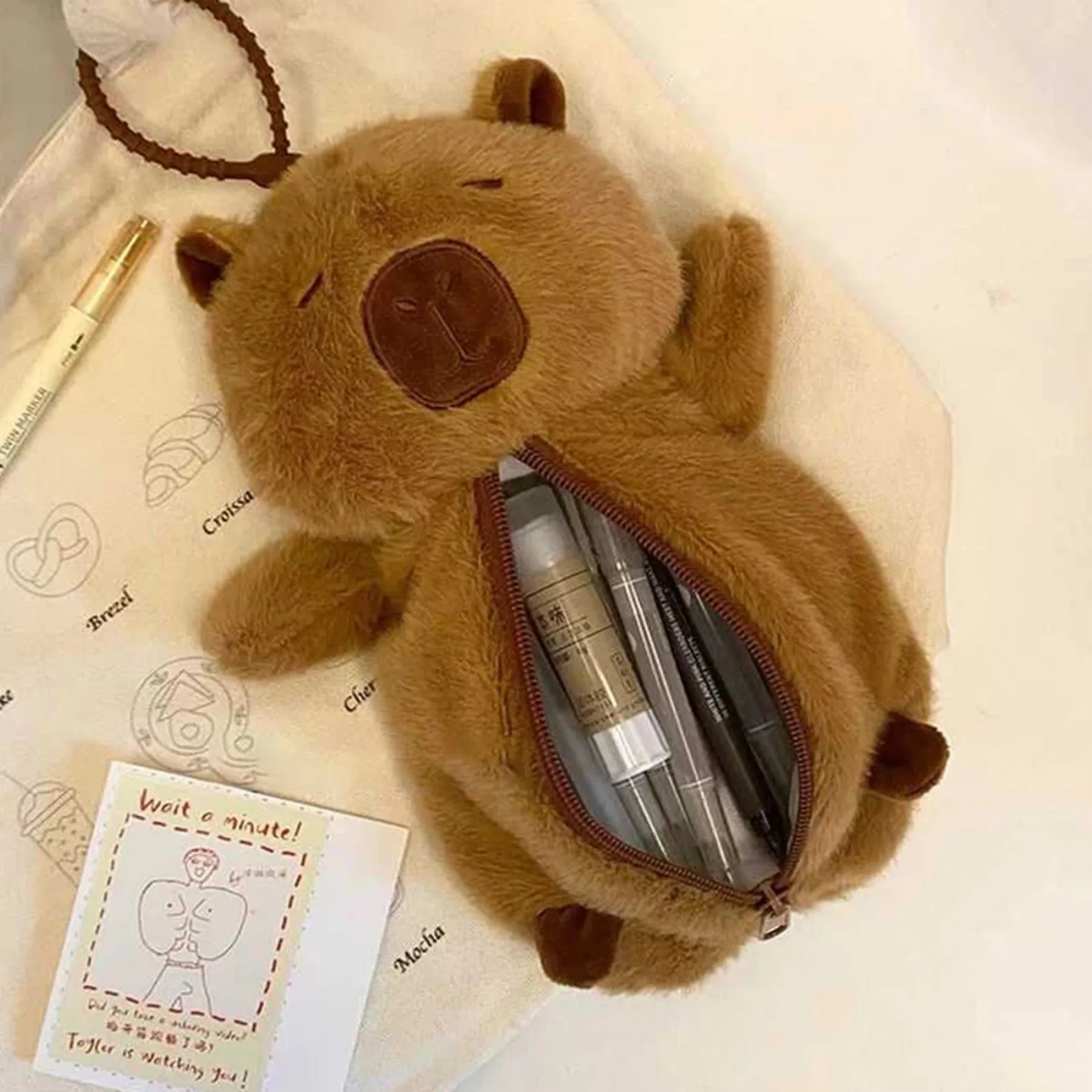Creative Plush Capybara Pen Bag Large Capacity Pencil Case Multifunctional Stationery Storage Bag Pen Bag Gift Beauty Trend Shop