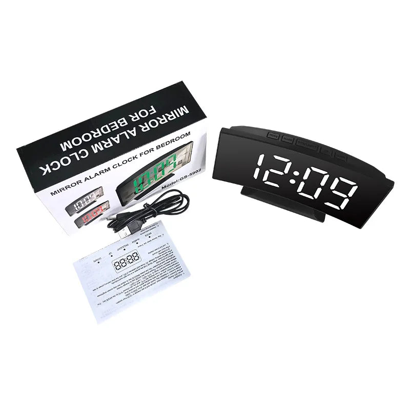 Electronic Alarm Clock Noiseless Design Digital LED Large Display Mirror Electronic Clock Digital Alarm Clock LED Mirror Clocks Beauty World Shop
