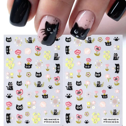 2pcs Black Cat Nail Stickers 3D Cute Cartoon Animal 3D Self-Adhesive Nail Art Decals Sliders Decorations Manicure Accessories Beauty World Shop