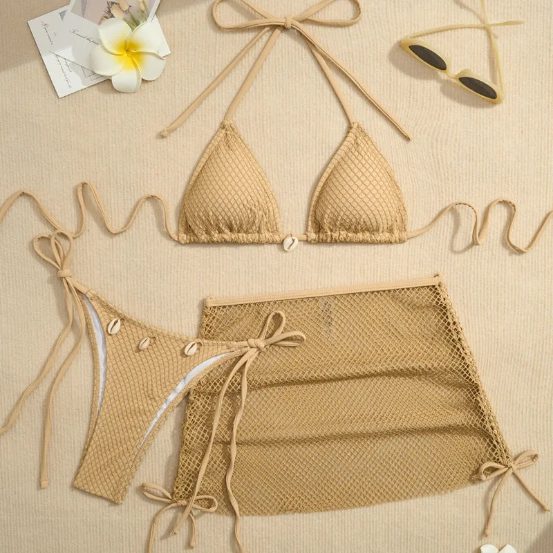 New Sexy Net Bikinis Female Swimsuits Women Three-Piece Swimwear Beach Swim Wear Bathing Suits Brazilian Bikini Set Pool Bather Beauty World Shop