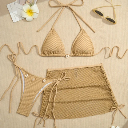 New Sexy Net Bikinis Female Swimsuits Women Three-Piece Swimwear Beach Swim Wear Bathing Suits Brazilian Bikini Set Pool Bather Beauty World Shop