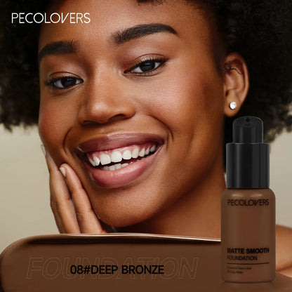 PECOLOVERS Matte Finish Liquid Foundation - Oil-Control, Waterproof, Full Coverage Concealer for All Skin Tones Beauty World Shop