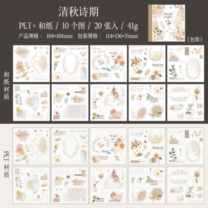 Yoofun 20pcs/lot PET + Washi Paper Aesthetic Flower Stickers Gift Card Journal Scrapbooking Diary Decoration Stationery Labels Beauty World Shop