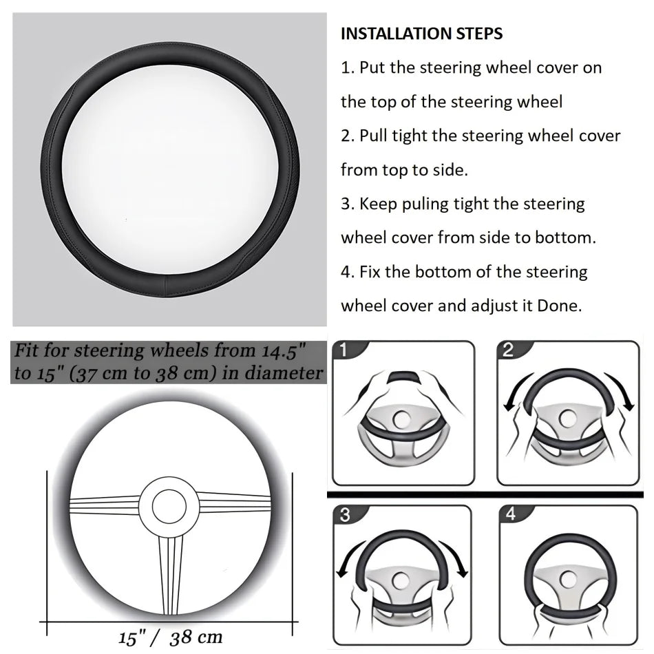 Napa Leather Perforated Patchwork Car Steering Wheel Cover, Non-slip, Breathable, Universal 15 Inch (Approx. 38cm) Beauty World Shop
