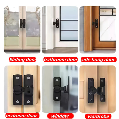 Anti-Theft Door Lock - 90°/180° Adjustable Sliding Pin, Keyless Entry Heavy-Duty Black Easy Install for Home Office Hotel Garage Beauty World Shop