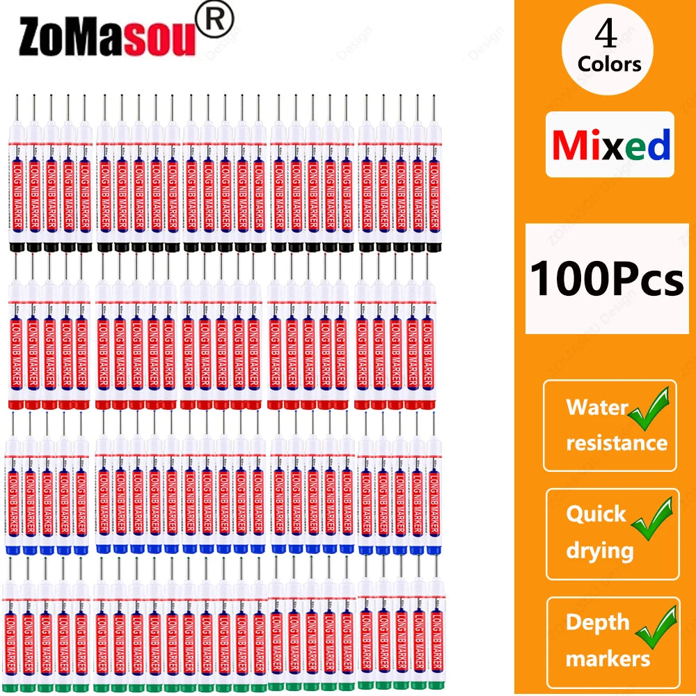 1-100Pcs 2cm Waterproof Long Head Markers Deep Hole Marker Pen for Metal Carpenter Red/Black/Blue/Green Ink Woodworking Tools Beauty World Shop