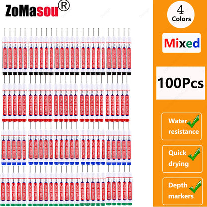 1-100Pcs 2cm Waterproof Long Head Markers Deep Hole Marker Pen for Metal Carpenter Red/Black/Blue/Green Ink Woodworking Tools Beauty World Shop