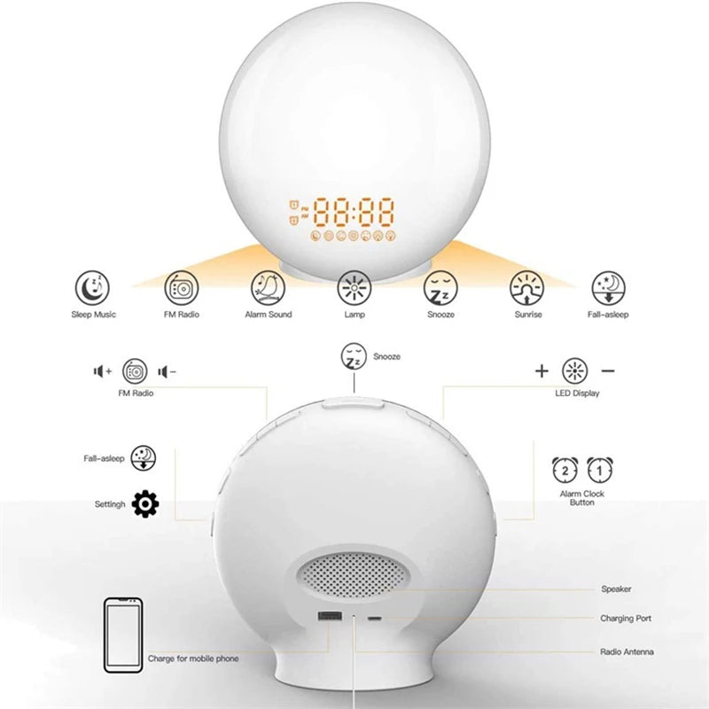 Wake Up Light Alarm Clock with Sunrise/Sunset Simulation Dual Alarms FM Radio Nightlight 7 Colors Natural Sounds Snooze Beauty World Shop