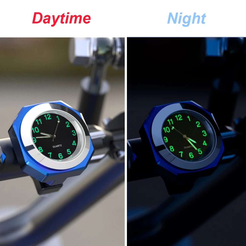 Aluminum Luminous Quartz Watch 22-28mm Motorcycle Scooter Bicycle Handlebar Mount Clock Time Display Clock Moto Accessories Beauty World Shop