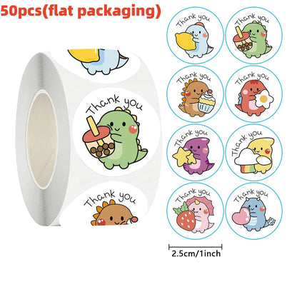 50/100/500pcs 1 Inch Thank You Stickers Cartoon Dinosaur Labels for Packaging Baking Labels Gifts Seal Decor Children's Stickers Beauty World Shop