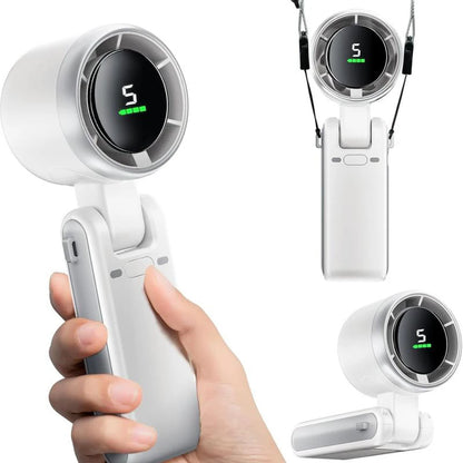 3-in-1 Portable Handheld Turbo Fan, 5-Speed High-Velocity Cooling, 3600mAh Battery, Digital Display, Foldable USB/Type-C Fan