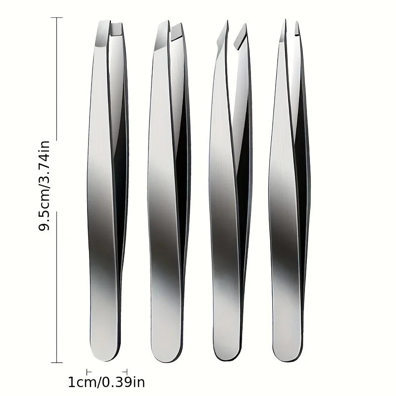 Ouriner Eyebrow Tweezers Set 4 Pcs Stainless Steel Eyebrow Forceps Professional Beauty Tool Set For Facial Hair Inward Growing Beauty Fashion