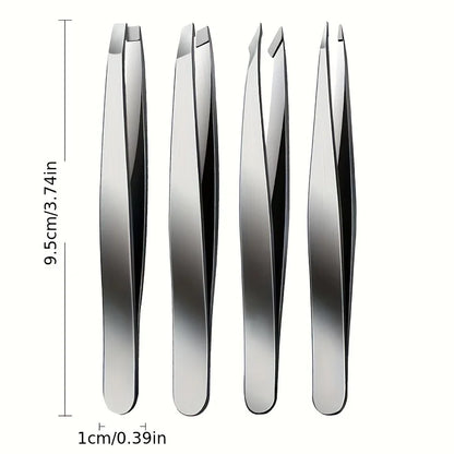 Ouriner Eyebrow Tweezers Set 4 Pcs Stainless Steel Eyebrow Forceps Professional Beauty Tool Set For Facial Hair Inward Growing Beauty Fashion