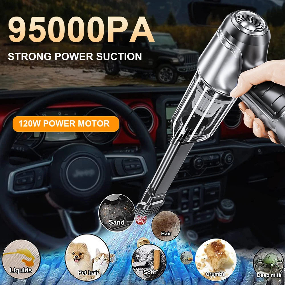 Car Vacuum Cleaner Wireless Portable Vacuum Cleaner 95000PA Strong Suction Handheld Mini Cleaner High Power Blower for Car Home Beauty World Shop