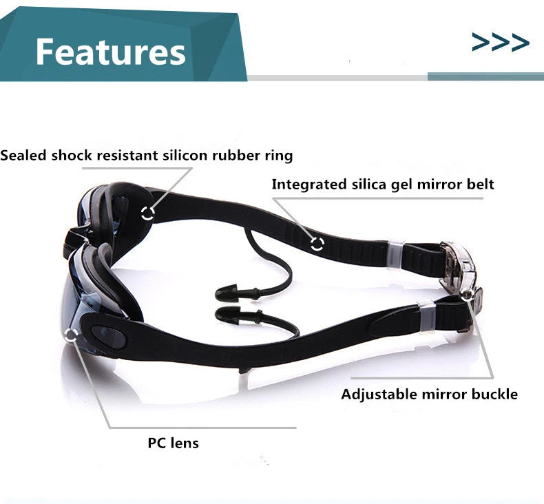 Swimming Goggles Adult Pool Glasses Anti Fog Men Women UV Protection Optical Waterproof Swim Eyewear with Earplugs Beauty World Shop