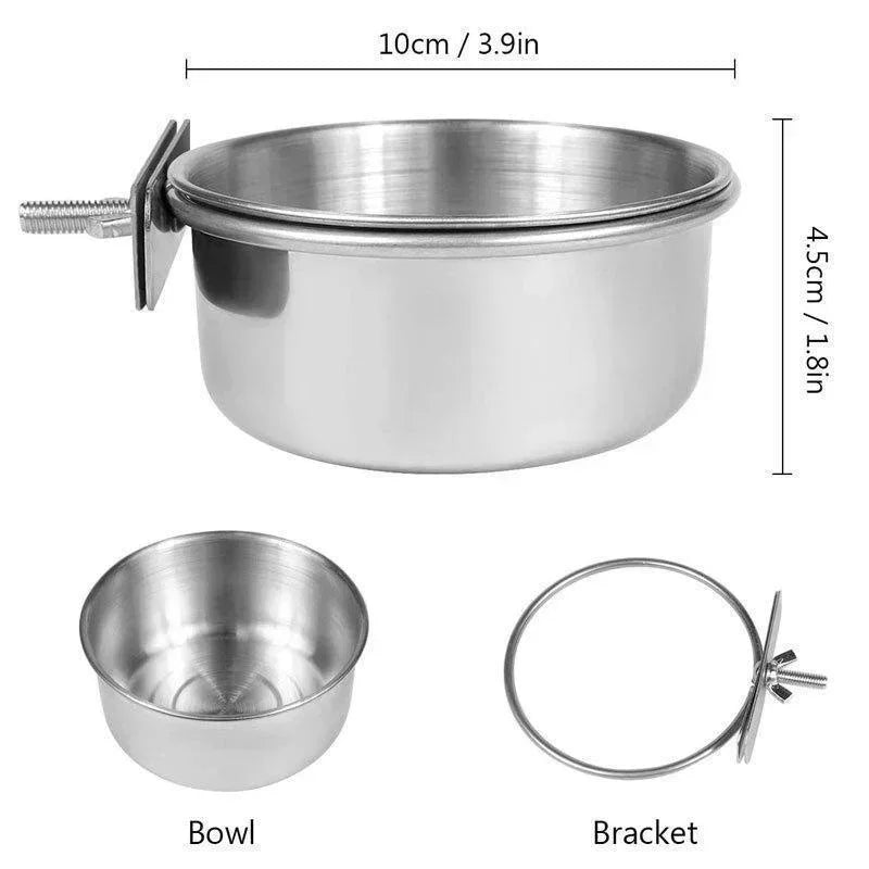 Small Pet Stainless Steel Bowl Parrot Food Bowl Water Bowl Food Cup Water Cup Food Trough Bird Food Cup Fixed Hanging Bowl Beauty World Shop