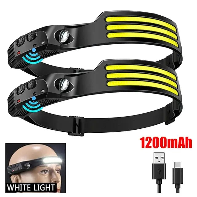 COB LED Headlamp Induction Head Lamp Built-in Battery USB Rechargeable Head Flashlight Outdoor Camping Fishing Sensor Headlight Beauty World Shop